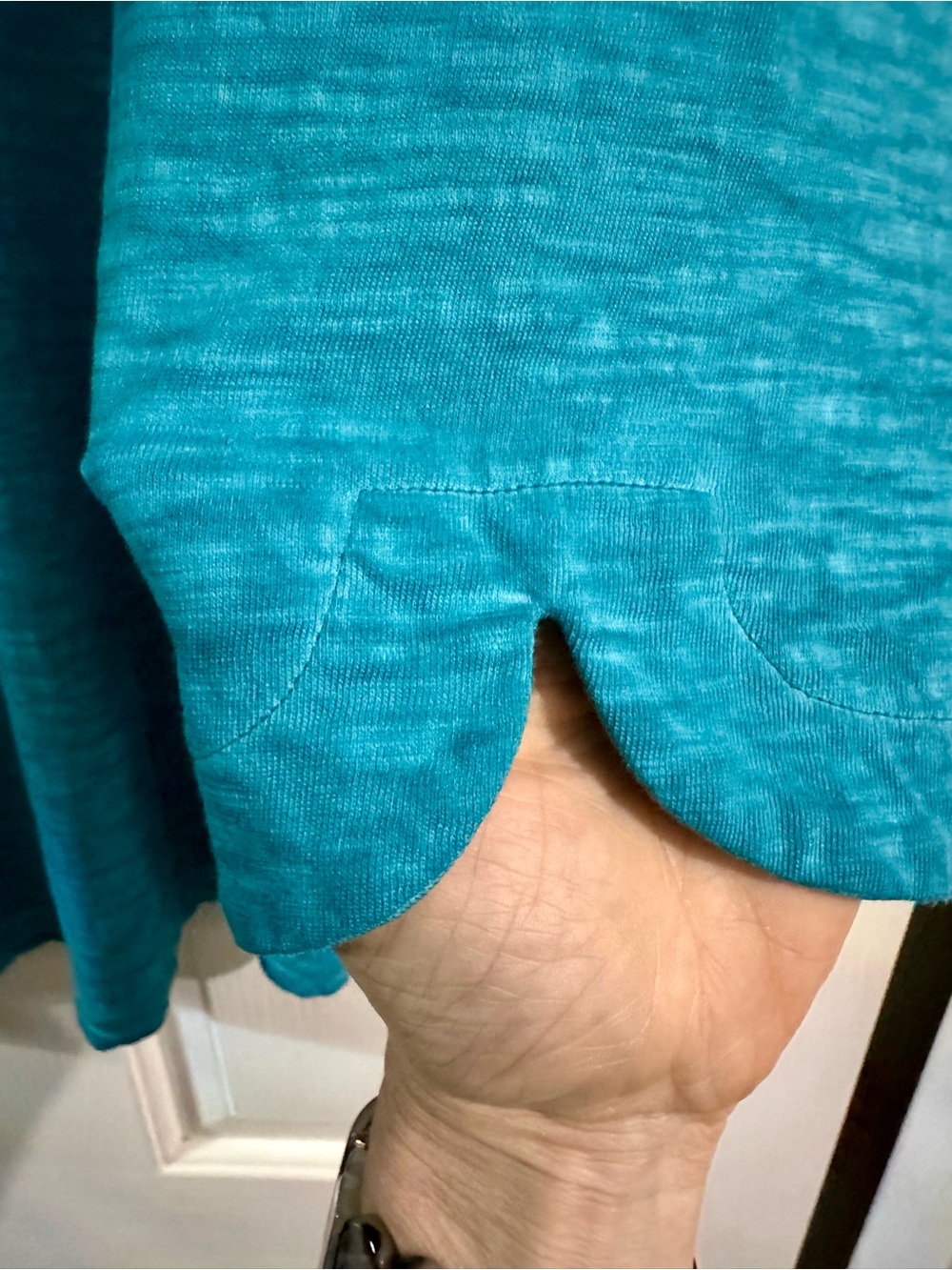 Chico's Teal Blue Floral Scoop Neck Long Sleeve Top - Picture 10 of 10